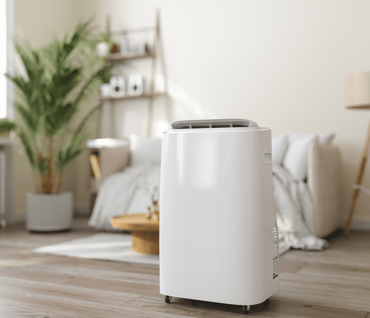 White air conditioner in stylish home setting