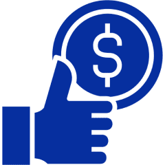 Blue hand holding dollar symbol